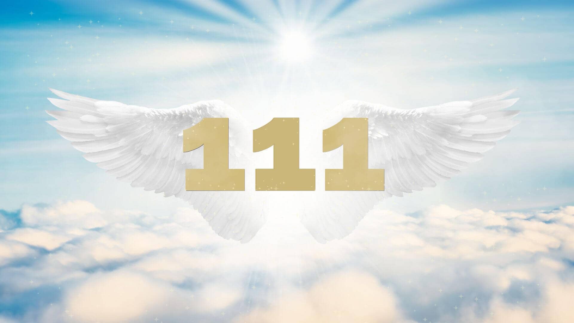 Angel Number 111 with white wings in the clouds.