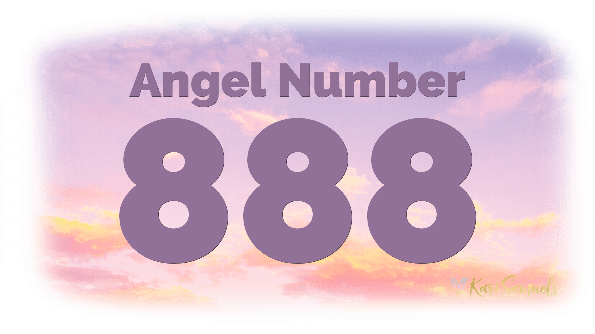 Angel number 888 with purple sunset colors in the back.