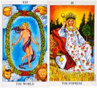 World and Empress tarot birth cards.
