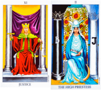 Justice and High Priestess Tarot Birth Cards.