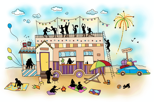 People on the beach partying.