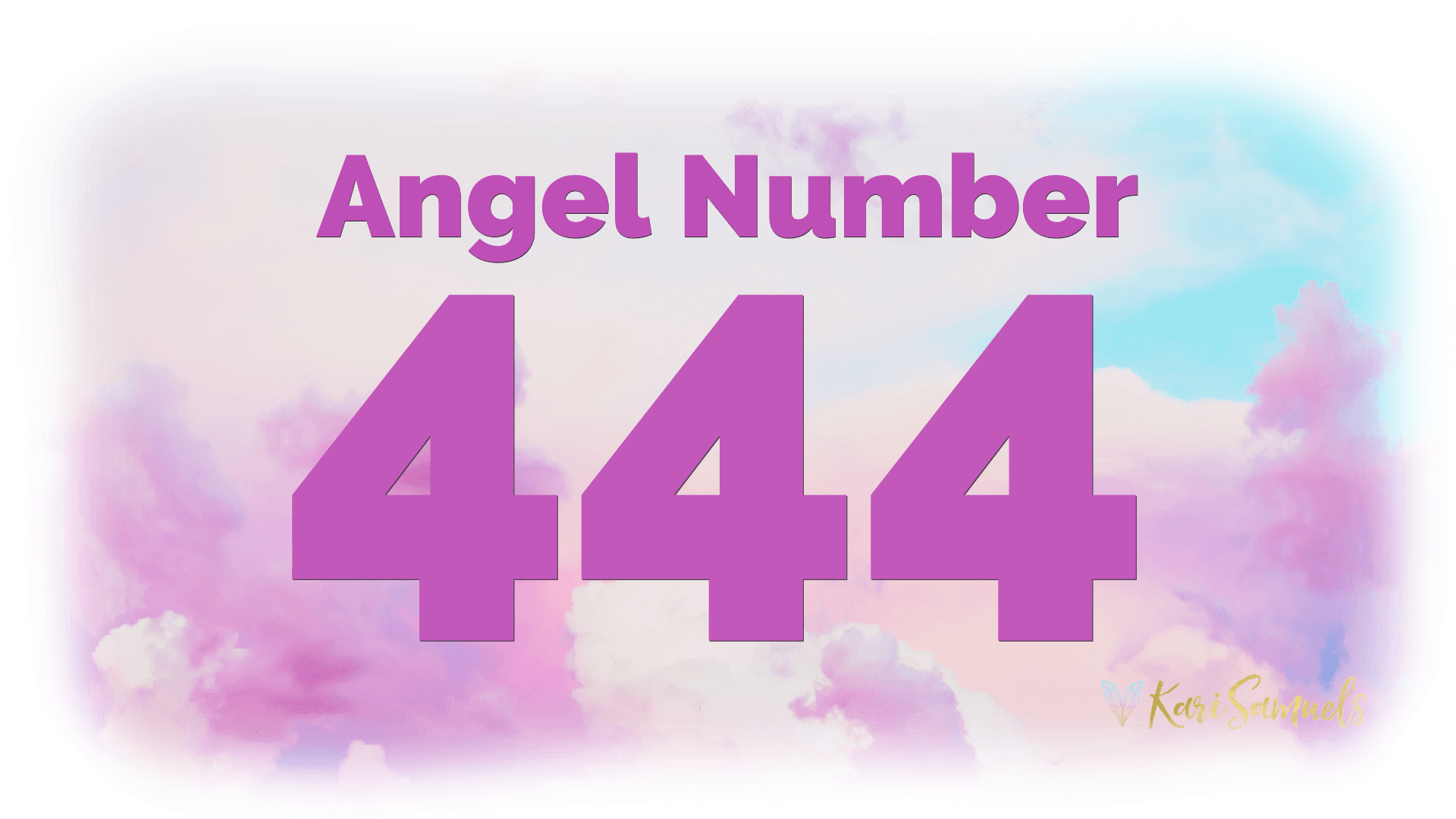 Angel number 444 with purple and pink clouds in the background.